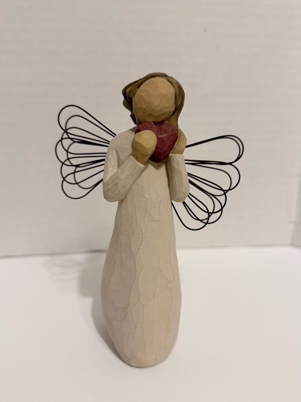 Willow Tree Cream Angel Figurine with Red Heart and Black Wings